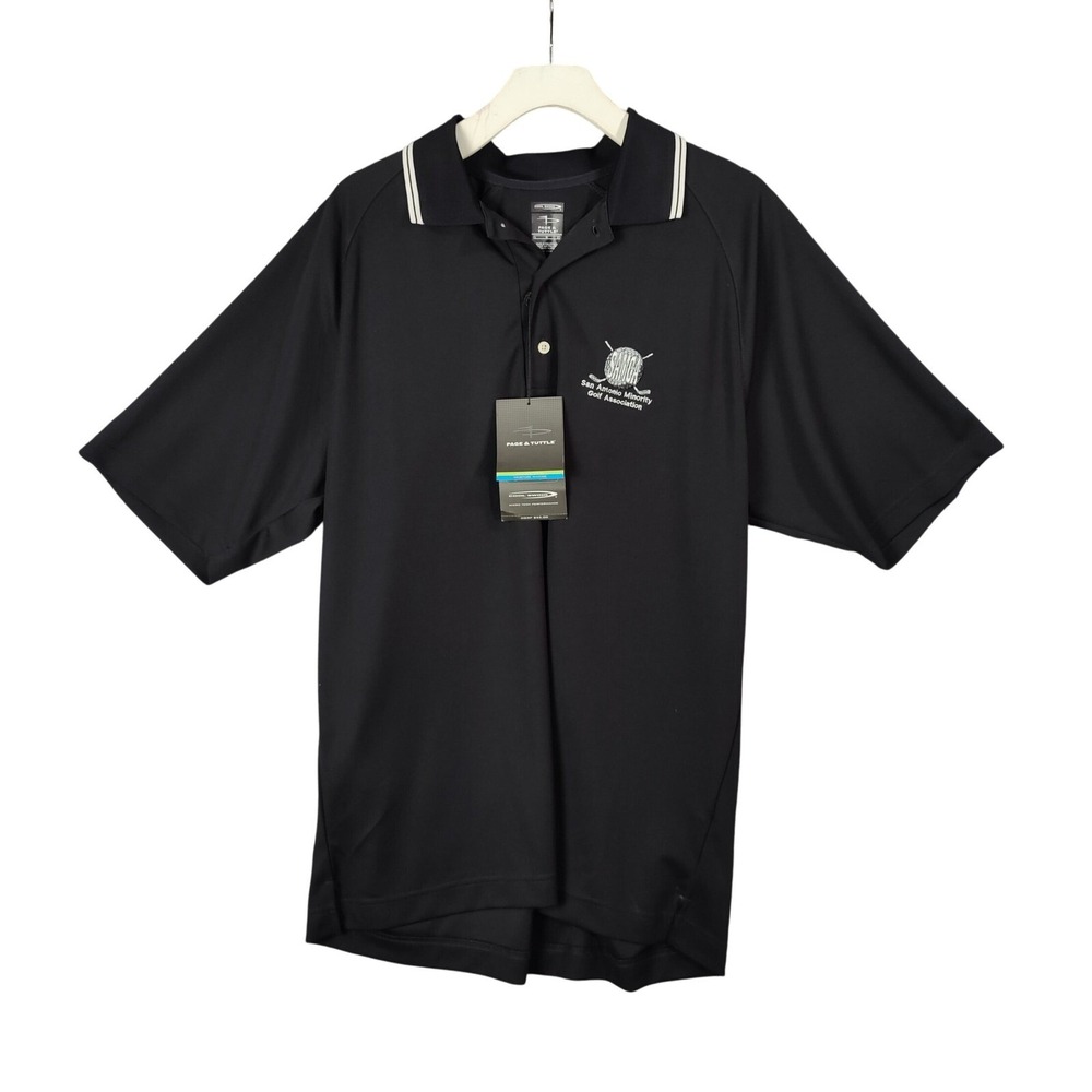 Page & Tuttle Mens Golf Moisture Wicking Polo L Shirt  Anti-Bacterial Black NEW